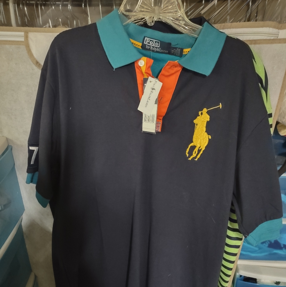 Polo by Ralph Lauren Men's Casual Button Down Shirt - Navy and Green